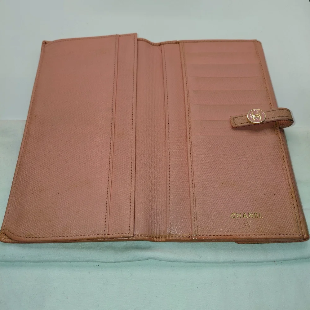 Chanel Pink Caviar Leather button long wallet